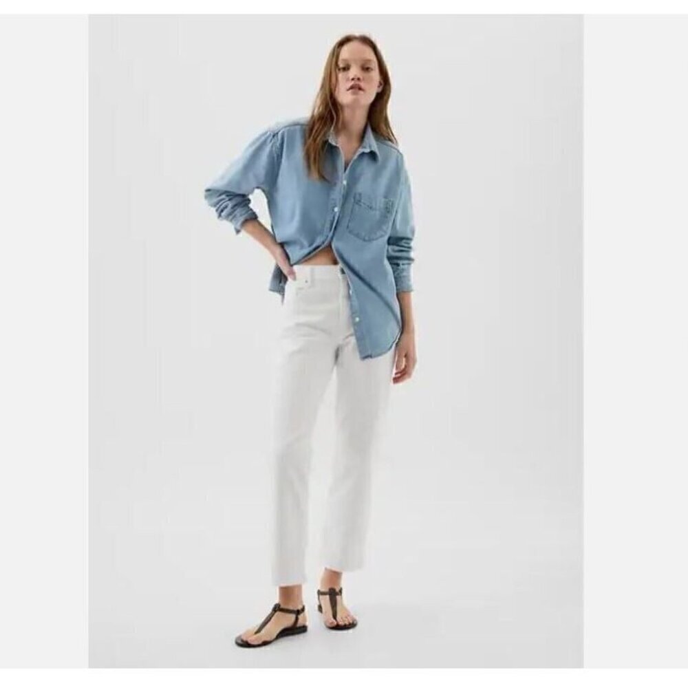 GAP 90's Mid Rise Girlfriend Tapered Ankle Jeans White Size 31/12 SHORT $80 NWT